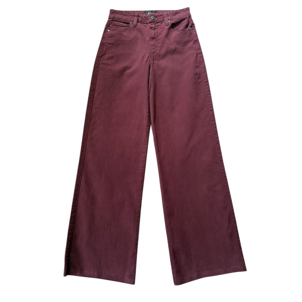 Paige Burgundy Wide Leg High‎ Rise Jeans Raw Hem Size 2 25 Wine Red Denim